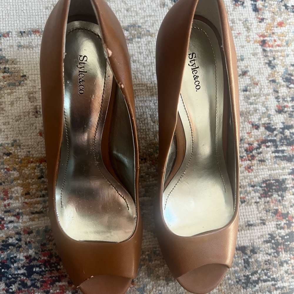 Style & Co Brown Peep Toe Heels
